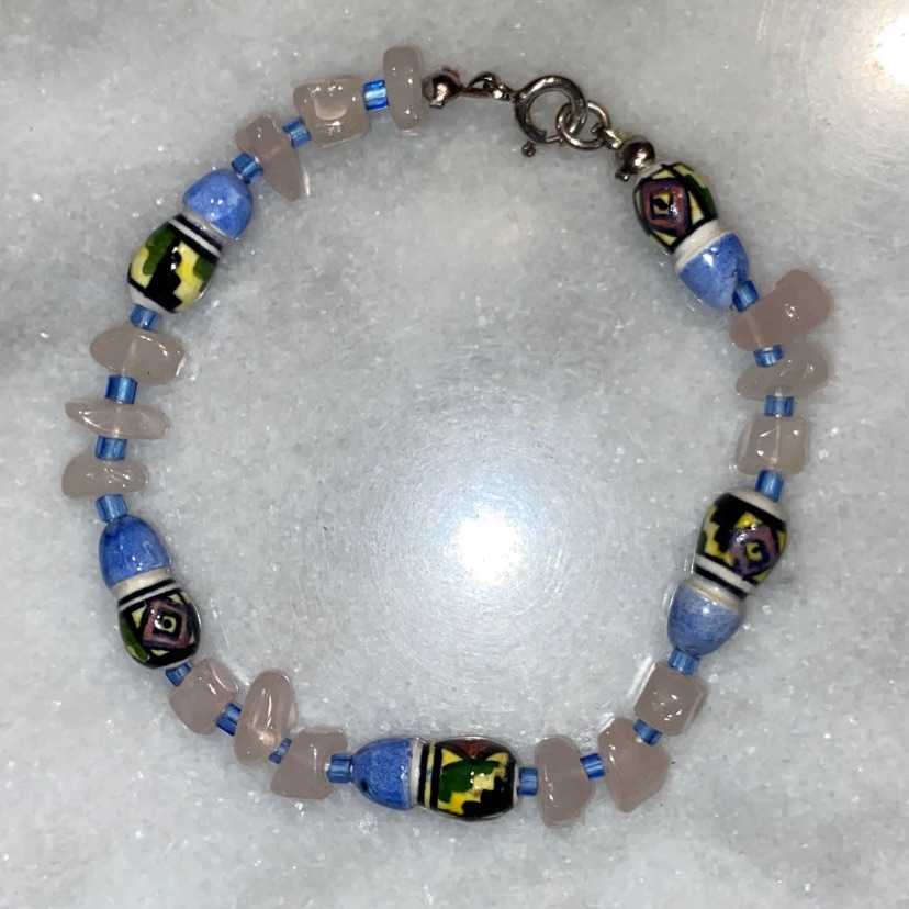 Rose Quarts Porcelain Bead Bracelet 925